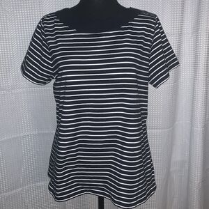 Anne Klein Womens Size XS‎  Navy Blue Short Sleeve Shirt White Stripes Nautical
